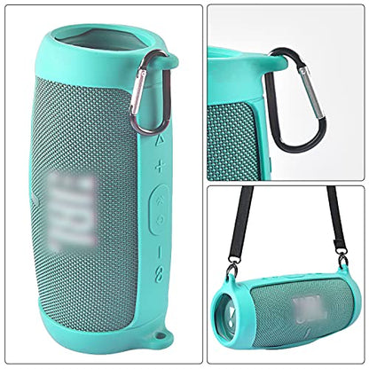 Comecase Silicone Speaker Cover for JBL Charge 5 with Strap and Carabiner | Snug Silicone Sleeve, Open-Port Design and Dual Carry Options for Travel, Camping and Daily Use, Speaker Not Included - Teal - color: Teal