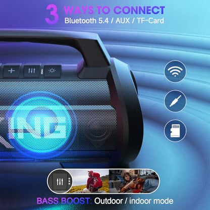 W-King Portable Bluetooth Speaker, 120W Peak Loud Bass Boombox Outdoor - style: D10