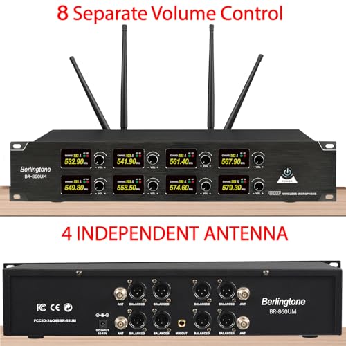 Professional 8-Channel UHF Wireless Microphone System, Cordless Metal Handheld Dynamic Mics, 262ft Range, Perfect for Karaoke, Church, Singing, DJ, Parties (BR-860UM)