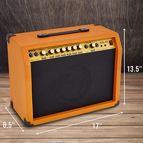 LyxPro 40 Watt Electric Guitar Amplifier | Solid State Studio Amp with 8” 4-Ohm Speaker, Custom EQ Controls, Drive, Delay, ¼” Passive/Active/Microphone Inputs, Aux in & Headphone Jack - Mahogany - color: Mahogany, size: 40 Watt