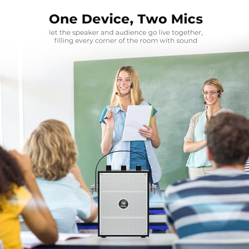 50W Voice Amplifier with 2 Mics,Microphone with Speaker | Portable Sound System with Microphone,Bluetooth Speaker Megaphone for Teachers, Classroom, Outdoor, Events -S98Plus