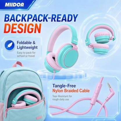 MIDOLA Kids Headphone Wired Volume Limited 85/94dB Over-Ear/On-Ear Foldable Headset with Microphone Hearing Protection Headphones for Toddler Boy Girl Child School Learning Pad Tablet Cyan | Adjustable Headband Foldable Over-Ear Lightweight for Toddler Gi