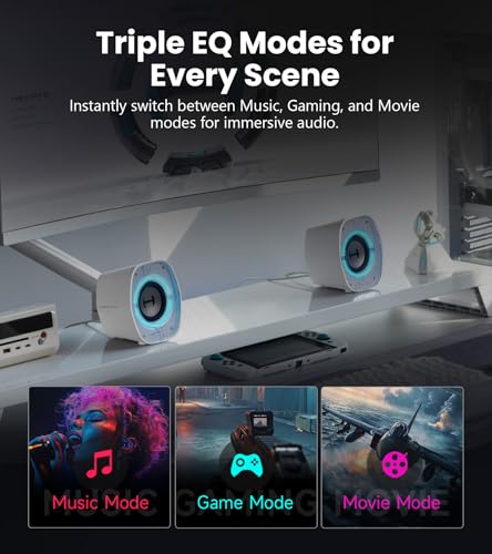 Edifier G1000 II Desktop Computer Speakers for Gaming, 2.5" Full-Range Driver & Enhanced Bass, Bluetooth 5.4 USB-C AUX, 9 Dynamic RGB Lighting Modes for PC - White | 2.5" Full-Range Driver & Enhanced Bass, Bluetooth 5.4, 9 Dynamic RGB Lighting Modes for P
