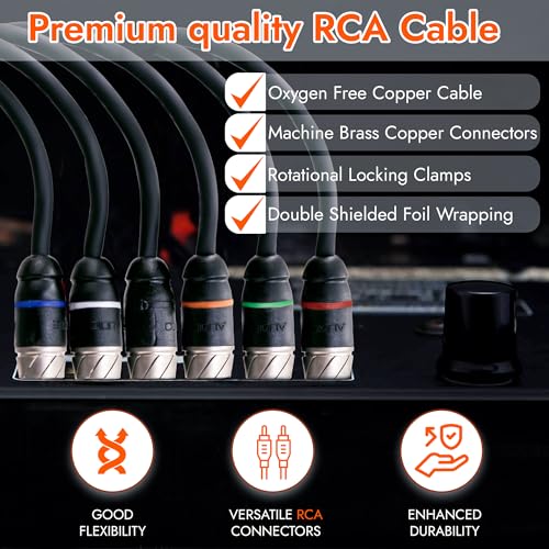Premium Series 17ft. 6-Channel Car Audio RCA Cable – Double Shielded, Oxygen Free Copper, Noise Reducing Audio Cable for Amplifiers, Subwoofers, Speakers, and Processors – PRM617 - size: 17' (ft), style: 6-Channel
