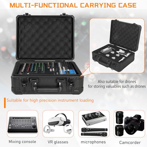 13 Inch Hard Carrying Storage Case | Ideal for Microphone & Camera Gear Transportation, DJ Mixer Case with Customizable Pre-Diced Foam, 13 X 10 X 5.5 Inch, Black - size: Inner：12.5''X 9.5''X 5.1''