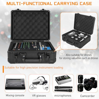 13 Inch Hard Carrying Storage Case | Ideal for Microphone & Camera Gear Transportation, DJ Mixer Case with Customizable Pre-Diced Foam, 13 X 10 X 5.5 Inch, Black - size: Inner：12.5''X 9.5''X 5.1''