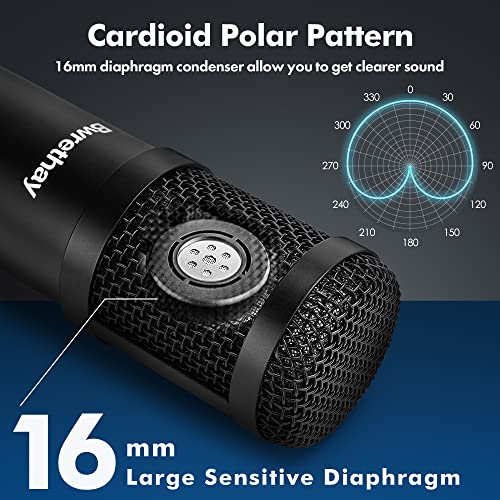 Bwrethay USB Microphone,Professional Microphone 192kHz/24Bit Plug & Play PC Computer Condenser Cardioid Mic Kit with Adjustable Boom Arm Stand Shock Mount,for Podcast,Streaming,StudioRecording, Black