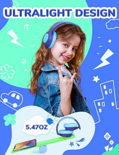 iClever 코드가 있는 아동용 헤드폰, 오버 이어 남아 여아 학교 여행용 | SafeSound Tech, 스테레오 사운드, 접이식, 조절 가능, 3.5mm 잭, 내구성, 학교용 경량 아동용 헤드폰, 네이비 블루 - color: E-네이비 블루