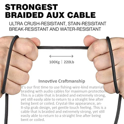 Top Series Audio Cable 8 Feet (2.4 Meters) - Shielded Aux Cable Cord 3.5mm Male to Male Stereo Auxiliary Cable Cord/Crystal-Nylon Braided / 24K Gold Plated / 99.99% 4N OFC Conductor | 24K Gold Plated Conductor Auxiliary Cable with Stereo Sound for Car Hea