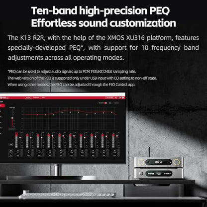 FiiO K13 R2R Desktop DAC & Headphone Amp, High-Fidelity 24Bit R2R DAC, Powerful 2400mW Output, LDAC Bluetooth Streaming, Dual Power Supply, 10-Band PEQ, Balanced XLR & RCA Audio Output (Silver) - color: Silver