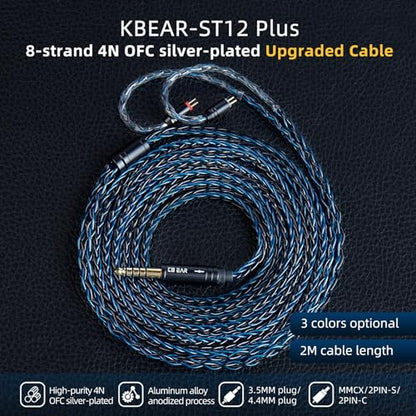 2 Meter Long 2Pin IEM Cable, in Ear Monitor Replacement Earbuds Earphone Cable, KBEAR ST12 Plus 8 Core 4N OFC Silver-plated HiFi Headphone Wire for KZ ZST/AS10/ZS10/ZST-X CCA C10/C12(Grey, 2PIN 3.5MM)