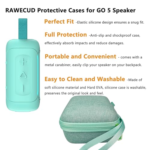 Protective Case for JBL Go 5 Portable Bluetooth Speaker | Accessories Hard Carrying Case and Silicone Cover with Metal Carabiner (Teal Case) - color: Teal Case