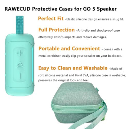 Protective Case for JBL Go 5 Portable Bluetooth Speaker | Accessories Hard Carrying Case and Silicone Cover with Metal Carabiner (Teal Case) - color: Teal Case