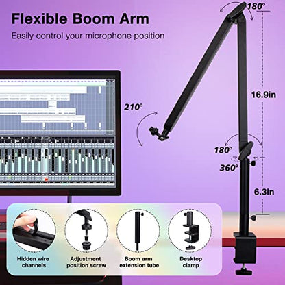 Blue Yeti Boom Arm with Extension Tube - Mic Boom Arm Compatible with Blue Yeti, Adjustable Boom Height Microphone Stand for HyperX QuadCast, Shure MV7, Rode, and Most Gaming Mic By SUNMON - color: Blue Yeti Boom Arm
