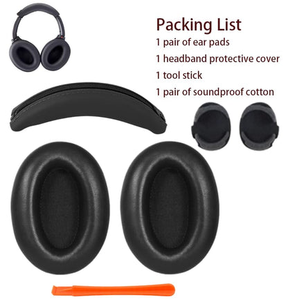 Earpads+Headband Covers for Sony Wh-1000XM3 Replacement Kit,Protein Leather Ear Pads Cushions and Silicone Zipper Headband for WH-1000XM3 Accessories(Black) - color: Black