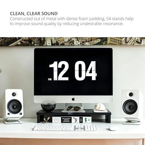 Desktop Sound Stand Base, Black, 2PCS/A Pair | Carbon Steel Material, Shock Absorption, Improved Sound Quality, Tilted Design, For PC, Studio & Bookshelf Speakers - color: Black