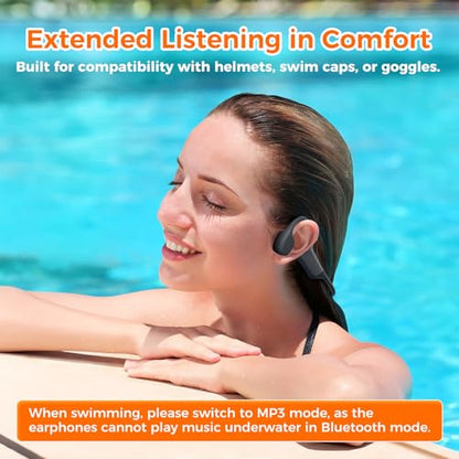 Full-Coverage Liquid Silicone Swimming Headphones,IP68 Waterproof Underwater Headphones, Bluetooth 6.0&MP3 with 32GB Memory Card,Soft/Skin-Comfortable Open Ear Bone Conduction Swim Earbuds