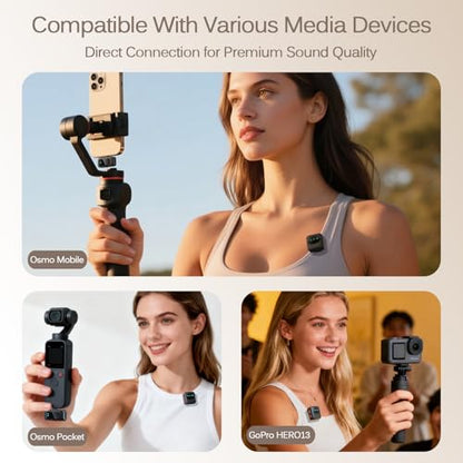 Ai Mini Mic Wireless Lavalier Microphone System (2TX+2RX+Case), Magnetic & Clip-On Microphone for iPhone, Android, Vlogging, Studio-Quality Sound, 48H Battery, Ai Noise Cancelling (Black2) - color: Black2 (no hairball)
