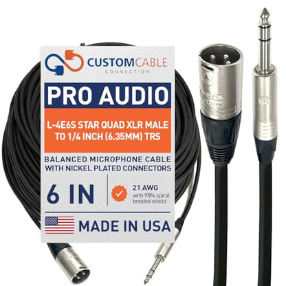 Custom Cable Connection 0.5 Foot (6 inches) Canare L-4E6S Star Quad 3-Pin XLR Male to 1/4" (6.35mm) TRS Balanced Microphone/Audio Cable - size: 0.5ft (6in), style: XLR Male to 1/4"
