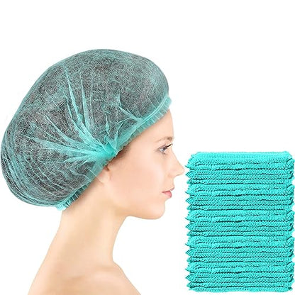 100 Pcs Disposable Nonwoven Bouffant Caps 21 Inch Hair Net Elastic Cap Hair Cover Hats for Beauty Salon Hospital Spa Catering Dust-free Workspace(Green) - color: Green