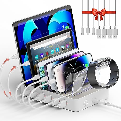 Unitek Multi USB C Charging Station, 6 Port Charger Organizer Dock with PD | Family Charging Dock for Multiple Devices, Support PD Fast Charging Compatible with iPad, iPhone, Android, Tablet and More - color: White PD20W*2+USB A*4