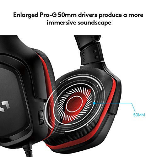 Logitech G332 Wired Gaming Headset, Rotating Leatherette Ear Cups, 3.5 mm Audio Jack, Flip-to-Mute Mic, Lightweight for PC,Xbox One,Xbox Series X|S,PS5,PS4,Nintendo Switch, Black