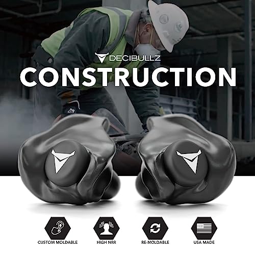 Decibullz - NRR 31 Custom Molded Earplugs, Perfect Fit Ear Protection for Safety, Travel, Work and Shooting (Black) - color: Black