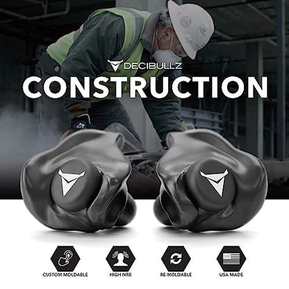 Decibullz - NRR 31 Custom Molded Earplugs, Perfect Fit Ear Protection for Safety, Travel, Work and Shooting (Black) - color: Black