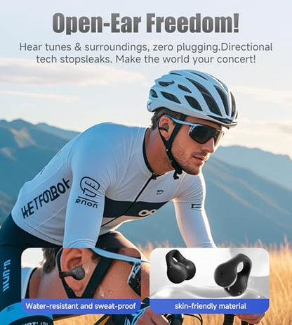King Lucky i21 Open Ear Clip On Earbuds Wireless Bluetooth Ear Clip Headphones with Mic,Noise Cancelling, Waterproof IPX4,for Small Ears,Perfect for Running,Sports,Glasses Wearers (Black) - color: Black