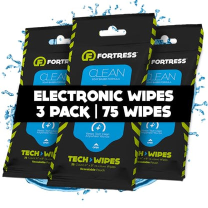 Fortress Electronic Wipes (25 ct, Pack of 3) Screen Cleaner Wipes for Tech | Travel Size, for Phones, Keyboards, TV Monitors, Computer Screens, and More, Skin-Safe Electronic Screen Wipes - style: No Microfiber Cloth