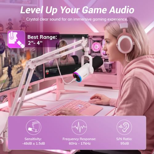 TONOR Dynamic Gaming Microphone XLR/USB Mic with AI Noise Cancellation - color: White