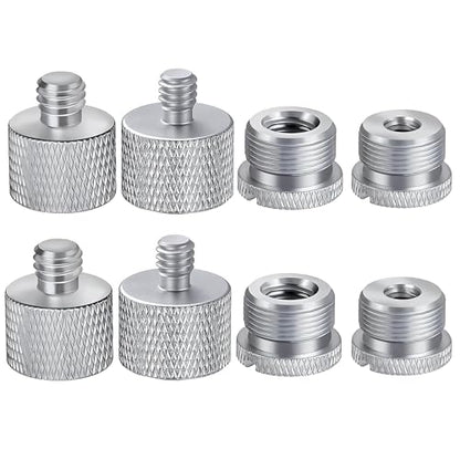 IXTECH Mic Stand Adapter Set 8 pieces Metal Microphone Stand Screw Thread Adapter 5/8 Female to 3/8 Male 3/8 Female to 5/8 Male 5/8 Female to 1/4 Male 1/4 Female to 5/8 Male Tripod Adapter ADP03 Slvr - color: ADAPTER SILVER