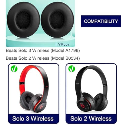 Solo 3 Ear Pads - Replacement Earpads for Beats Solo 2 & Solo 3 Wireless Headphones (Black) - color: Black