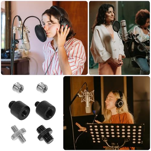 Alasum 6pcs Metal Microphone Threaded Tripod Screw Adapter Set, Mini Mic Mount Converter for Desk Mic Stand, Compatible with Professional Recording Equipment and Music Accessories