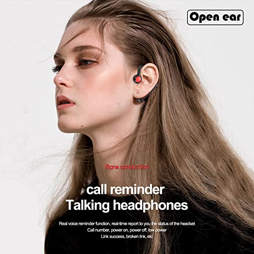 Open Ear Headphones Bluetooth Single Bone Conduction Wireless Earbuds with Earhooks Microphone Earphones Waterproof Long Battery Life Earpiece for Workout Sports Running Android iOS Non Ear Plug Red - color: Red