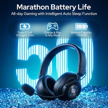 Redragon H889 Wireless Gaming Headset, 4-in-1 (2.4G/BT/USB/3.5mm), 51H Battery & Play-While-Charging, 7.1 Spatial Audio & 53mm Drivers, Detachable Mic, Multi-Platform Headphone for PC/PS5/NS/Mobile - color: Black