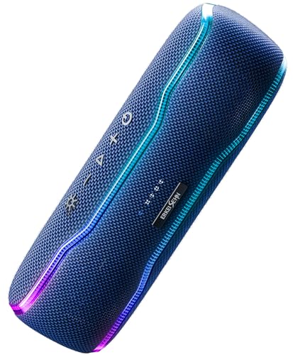 Bluetooth Speaker, IPX7 Waterproof, 50W Peak, 24H Playtime, Midnight Blue | Flashing lights, TWS pairing, deep bass, ideal for beach trips, outdoor parties, birthdays, graduations, and everyday use