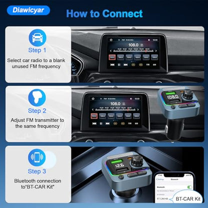 63W FM Transmitter Bluetooth Car Adapter, Wireless FM Bluetooth Transmitter | [PD 45W & QC3.0] Fast Charge, Deep Bass Player, Hands-Free Calling, Blue - color: Blue