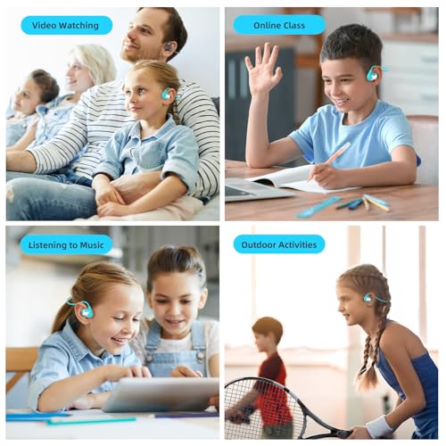 Kids Headphones, LK15 Open Ear Bluetooth Headphones with Air Conduction | Ultra-light, 85dB Volume Limiting Wireless headphone for Children Teens Boys Girls (Blue) - color: Blue