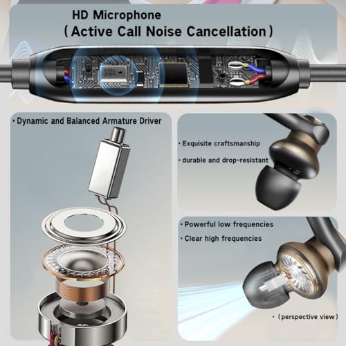 Dynamic Balanced Deep Bass Wired Headphones-Call Noise cancelling Earbuds | Dual-Driver Bass Boost ear bud Wired, In-Ear Noise Isolation-Clear Call and High-Resolution Audio,Noise Cancellation