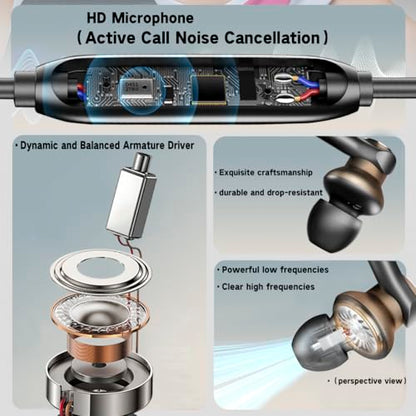 Dynamic Balanced Deep Bass Wired Headphones-Call Noise cancelling Earbuds | Dual-Driver Bass Boost ear bud Wired, In-Ear Noise Isolation-Clear Call and High-Resolution Audio,Noise Cancellation