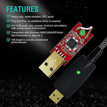 Microphone XLR Female to Computer USB Cable, 10 Feet Computer USB to XLR Female Mic Cord Adapter, Nylon Braided, Noise Free, for Laptop PC Recording, Livestream, Broadcast