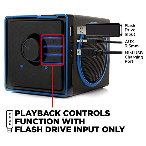 GOgroove SonaVERSE BX Wired Portable Speaker with USB Music Player - Cube Speaker with USB Flash Drive MP3 Input, 3.5mm AUX Port, Playback Buttons, Rechargeable 5 Hour Battery (Wired AUX Only)