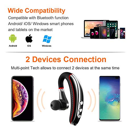 Bluetooth Headset V5.0,Wireless Bluetooth Earpiece with Noise Canceling Mic for Cell Phone,Business Earphone for Driving/Trucker/Office,Sweatproof Headset for Android/iPhone-RED - color: Red