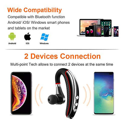 Bluetooth Headset V5.0,Wireless Bluetooth Earpiece with Noise Canceling Mic for Cell Phone,Business Earphone for Driving/Trucker/Office,Sweatproof Headset for Android/iPhone-RED - color: Red