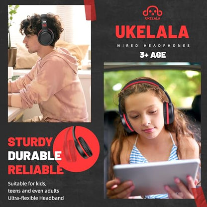 UKELALA U2B ANC Wired & Wireless Bluetooth 6.0 Headphones Foldable with Mic | Up to 30 Hrs Battery, Noise Canceling Foldable Lightweight Head phones with Volume Control‌ for Kids Adult School Black Red - color: Red/Black