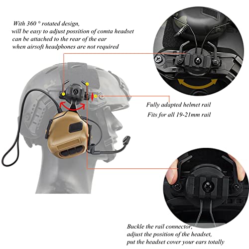 Helmet Mode Tactical Shooting headset + with U94 PTT 2pin with ARC Rail Adapter Noise Reduction & Sound Pickup Ear Protection (TAN) - color: Tan