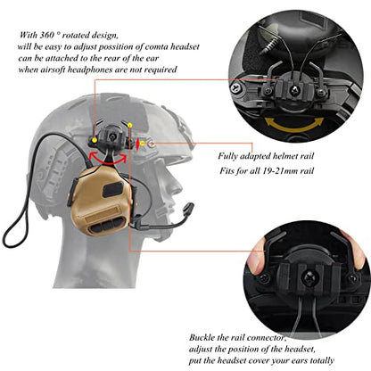 Helmet Mode Tactical Shooting headset + with U94 PTT 2pin with ARC Rail Adapter Noise Reduction & Sound Pickup Ear Protection (TAN) - color: Tan