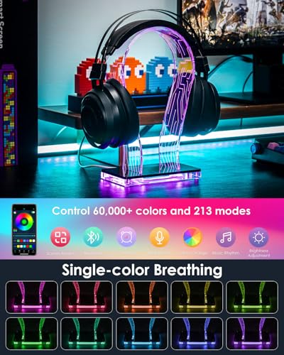 HAYVAN LED Gaming Headphone Stand - RGB Headset Holder for Desk with 60,000+ Colors & App Control, Premium Acrylic USB Light for Gamers