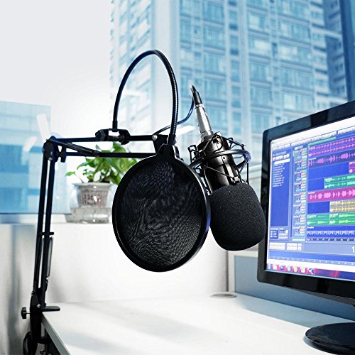 Microphone Pop Filter - ATM-01 Studio Microphone Pop Filter For Blue Yeti and other Microphone Dual Layered Wind Pop Screen - Flexible 360° Gooseneck Clip Stabilizing Arm by ATNY